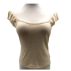 AMUSE SOCIETY Pale Peach Light Beige Sheer Ribbed Butterfly Sleeve Top